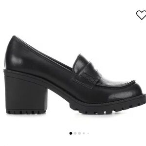 Black Leather Loafers block heel